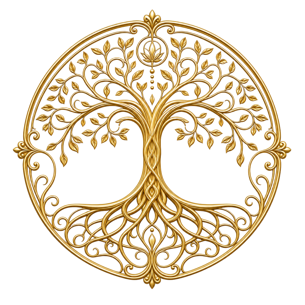 Logotipo Árvore da Vida dourada de Camila de Obara